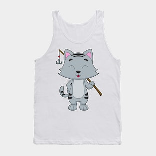 Cat Fishing Fisher Finshing rod Tank Top